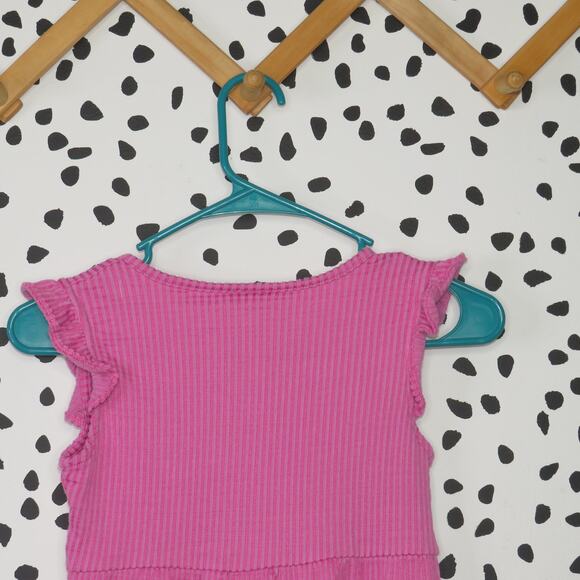 Vince Camuto Pink Ribbed Knit Flutter Sleeve Tiered Girls Dress - Picture 4 of 7